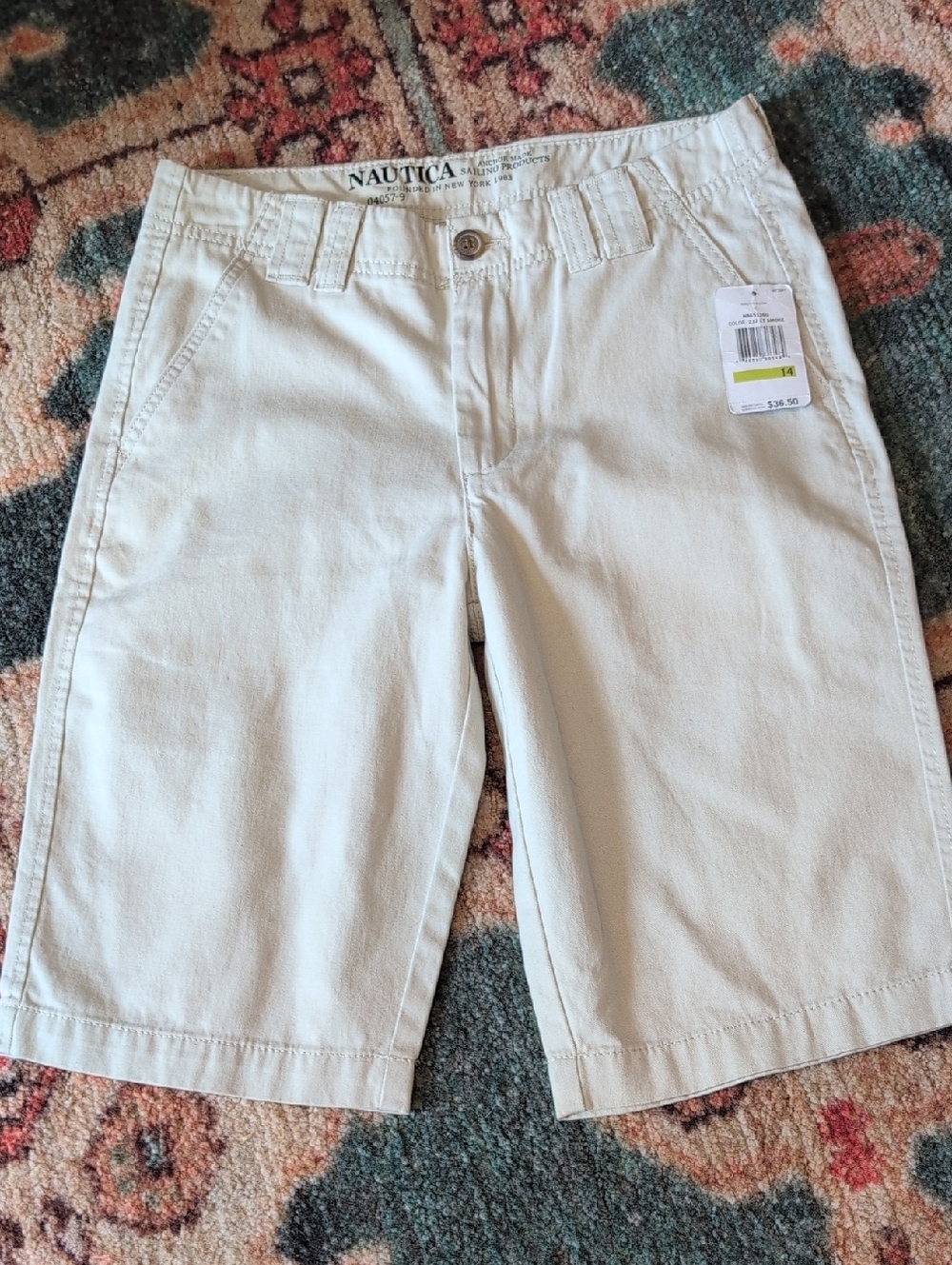 Nautica Boys Size 14 Light Khaki Flat Front Cotton Shorts